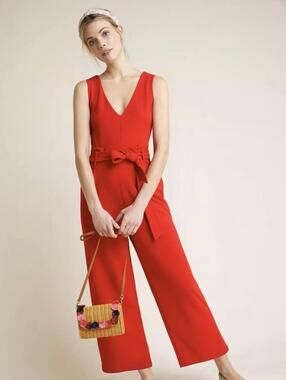Anthropologie Red Sleeveless Cathy Structured Belted Jumpsuit - Size - Medium